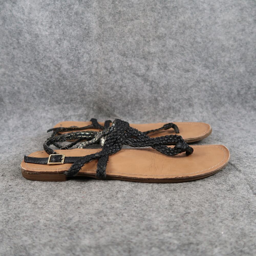 Merona Shoes Womens 8.5 Sandals Casual Flat Woven Buckle Strap Thong Black Boho
